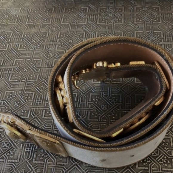 RARE Vintage STREETS AHEAD Brass And  White Leather Belt main image 11